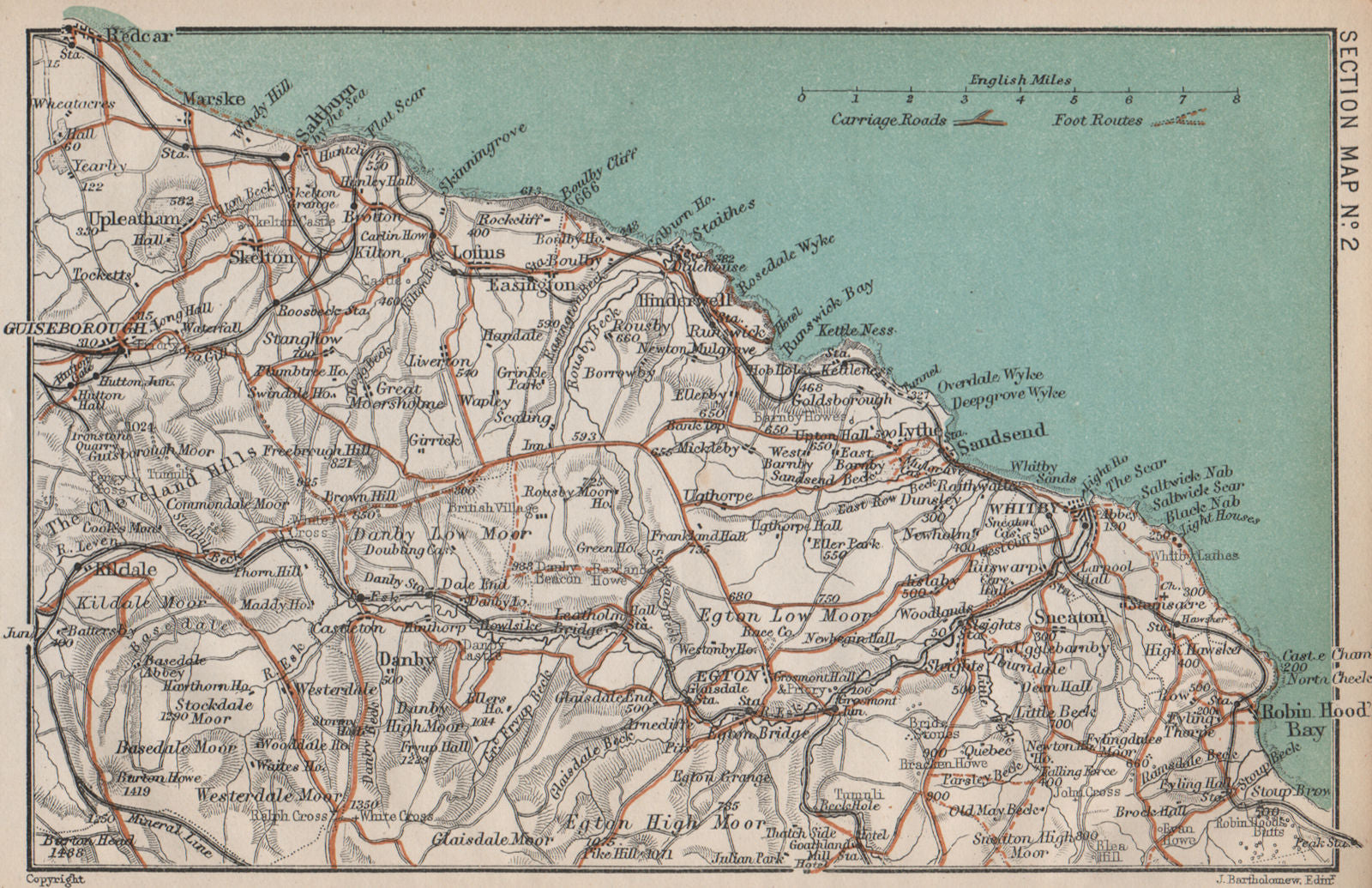 NORTH YORK MOORS. Cleveland Hills. Whitby Robin Hood's Bay Staithes 1893 map